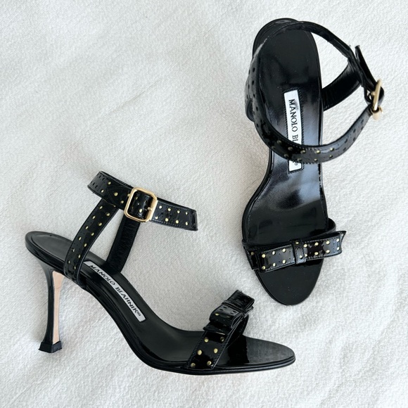 Manolo Blahnik Black Bow Sandals 34.5 - Picture 2 of 7